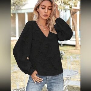 NINE WEST V-neck blouson blouse top small/S black shadow stripe-New